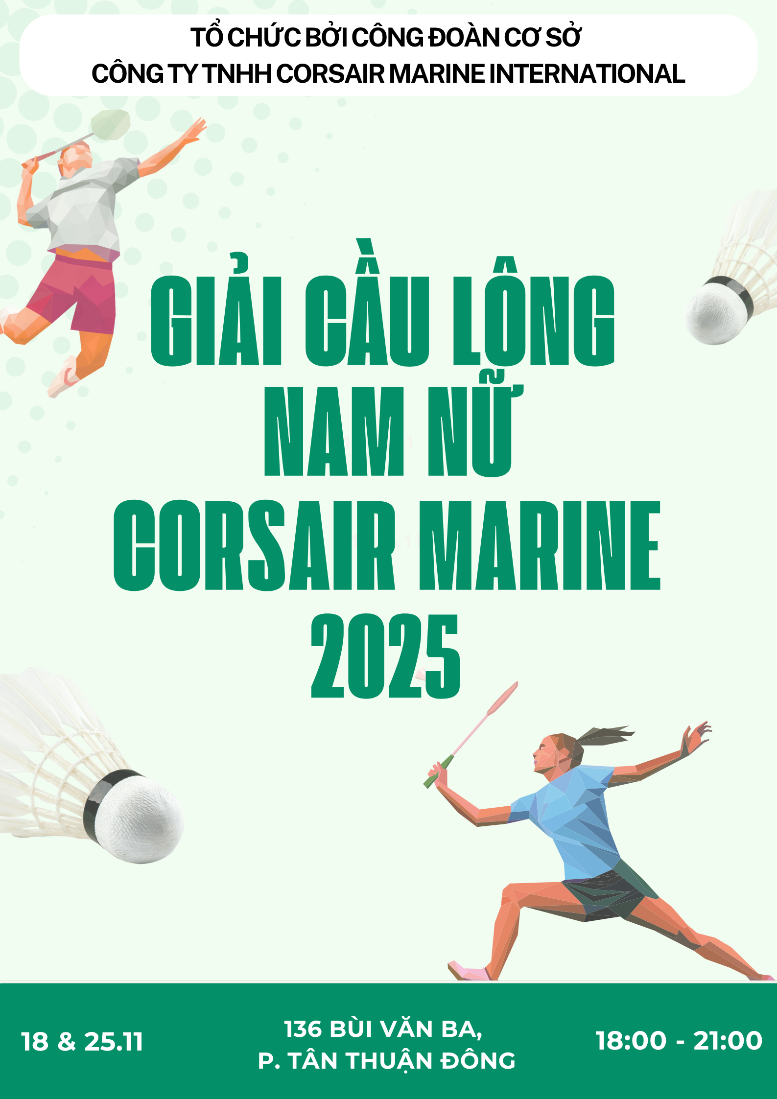 Môn thi cầu lông nam nữ Công ty TNHH Corsair Marine International
